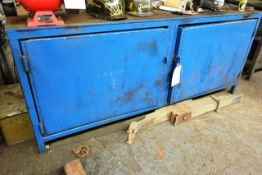 Steel twin door workbench, approx 2.6 x 1m