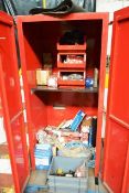 Steel 2-door cabinet and assorted consumables/parts