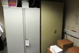 Two steel 2-door cabinets and Bisley 3-drawer filing cabinet