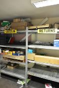 Contents of two bays of racking, including assorted vehicle spares