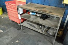 Steel frame rectangular table and 6-drawer mobile mechanic's tool chest