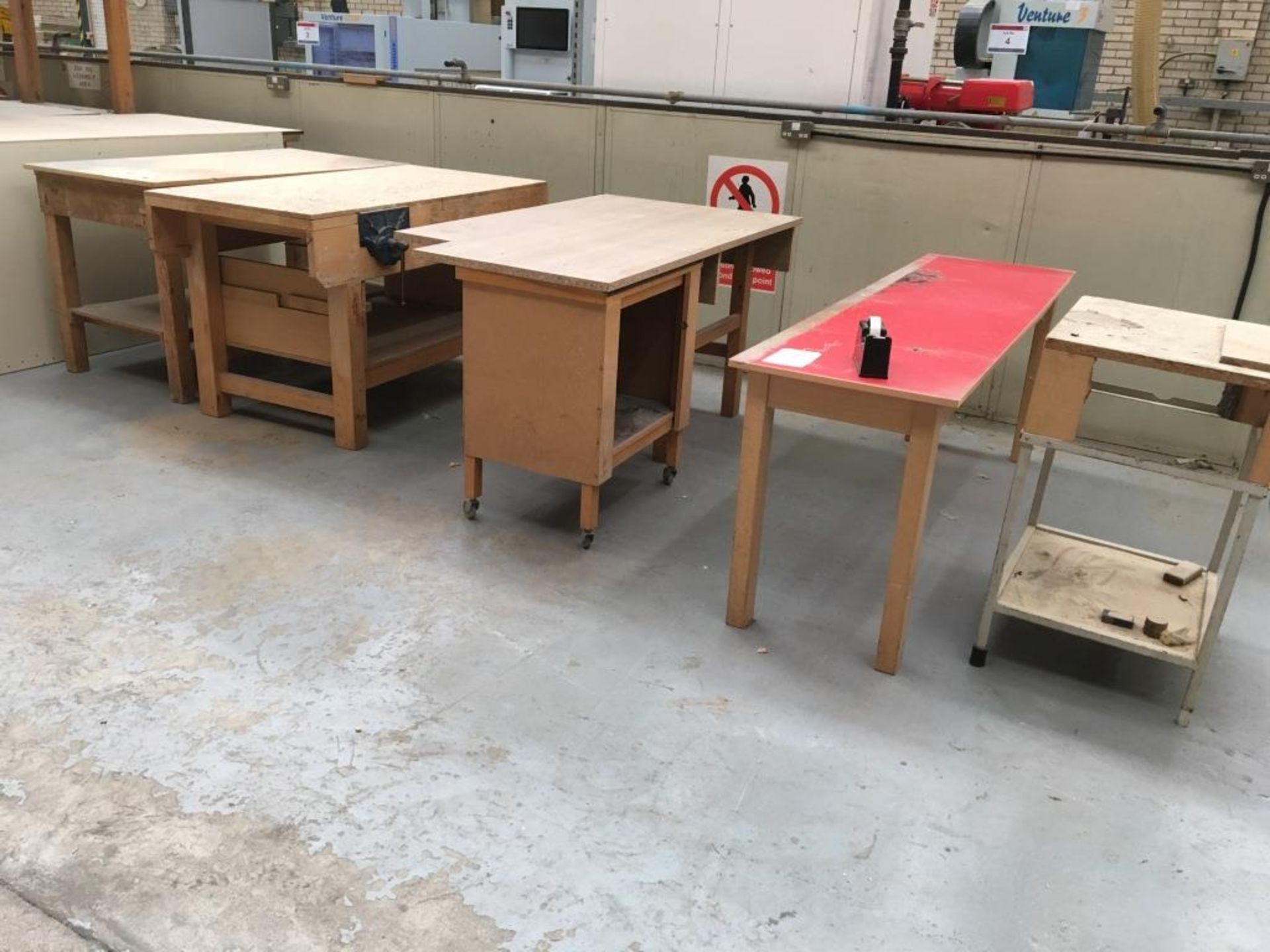 Five wooden works benches (contents not included) - Image 2 of 2