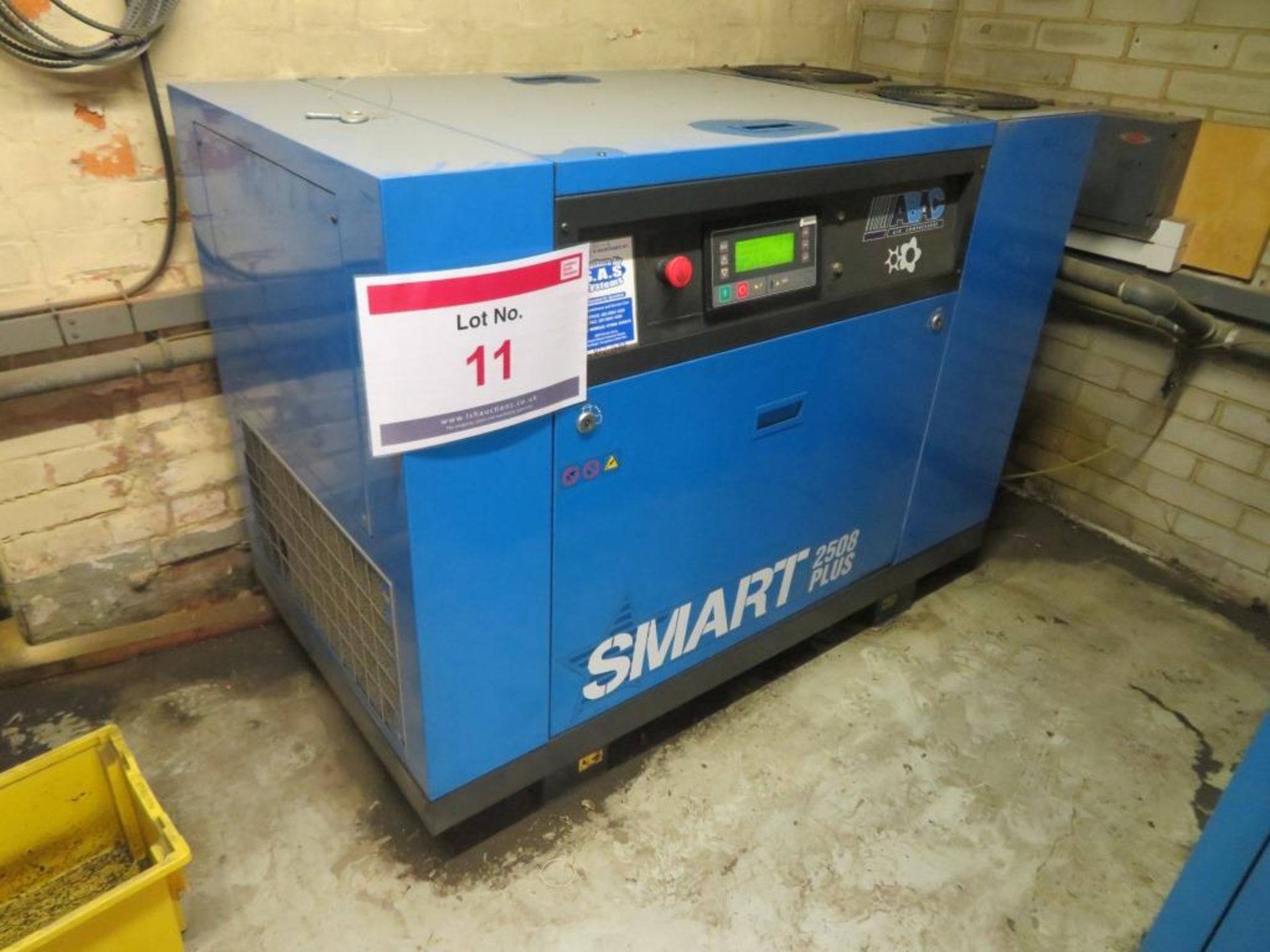 Abac Smart 2508 plus 8 bar compressor, Model: SM25, Serial No. 1441840001, with Masteria air dryer