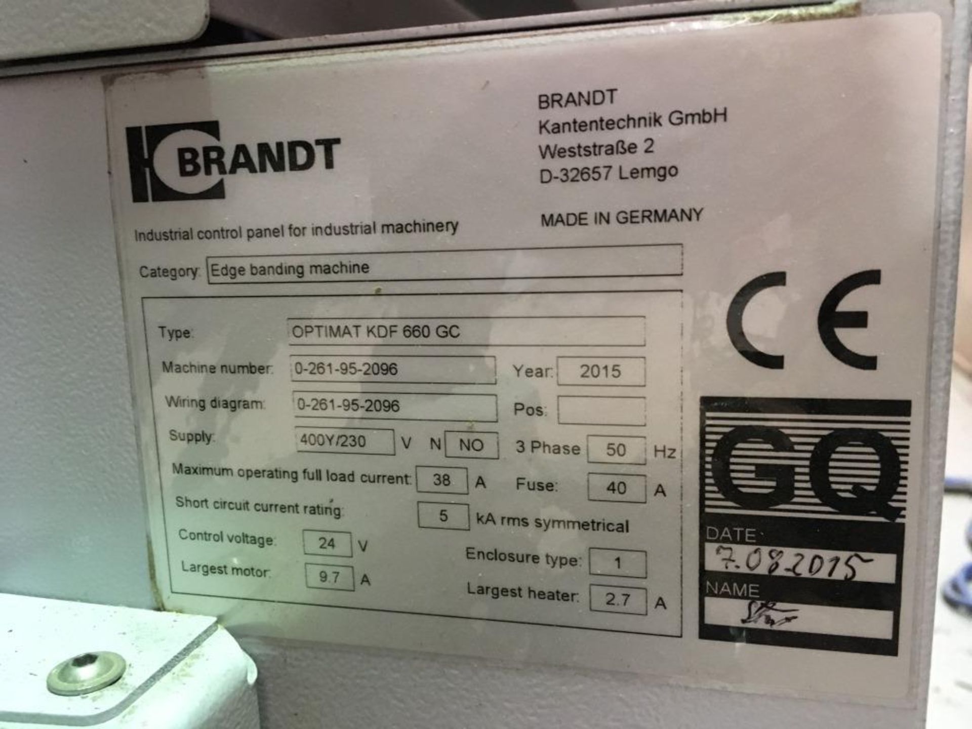 Brandt Ambition 1660 edgebanding machine, Type: Optimat KDF660GC, Serial No. 0-261-95-2096, Year - Image 6 of 10