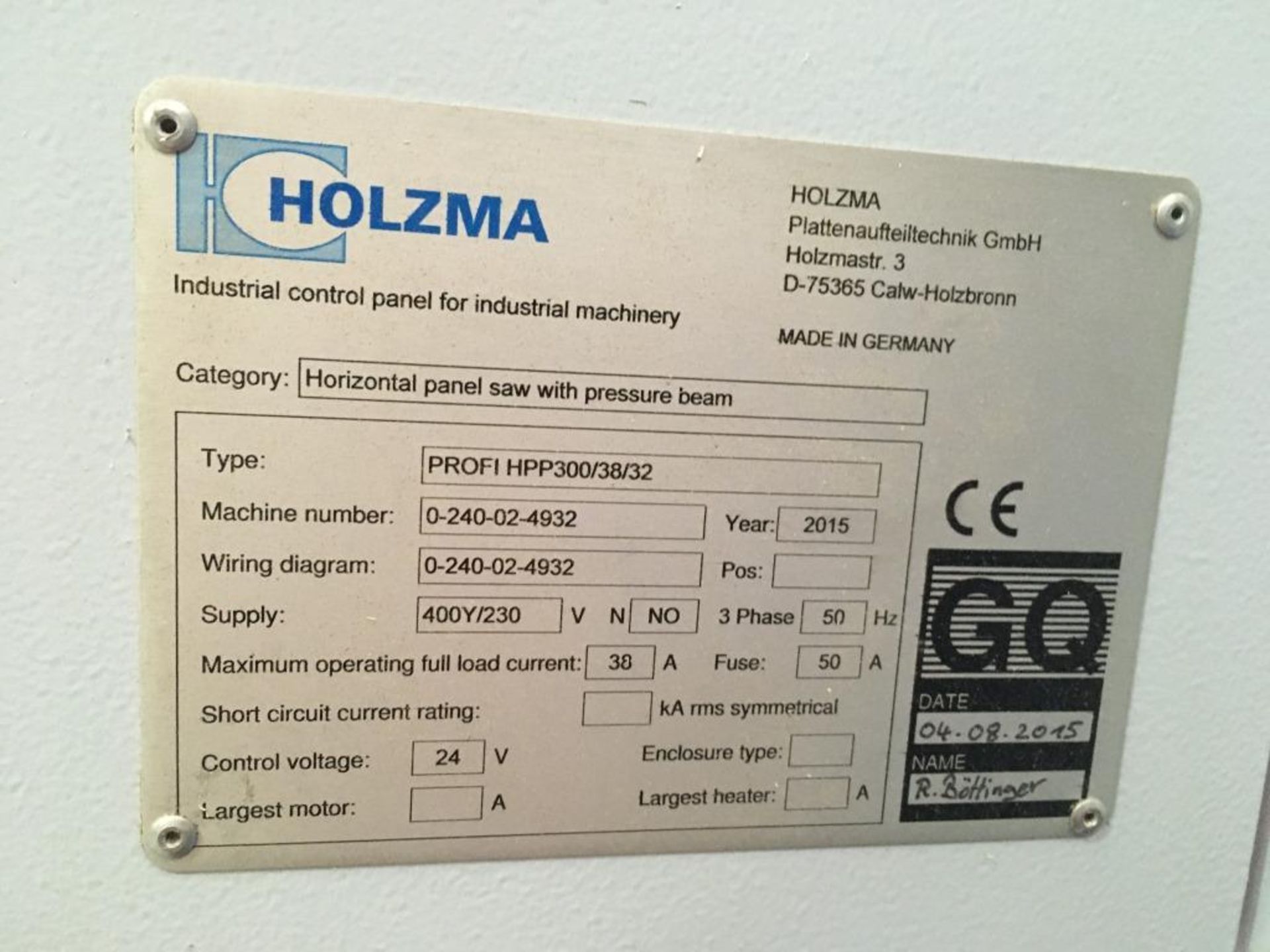 Holzma HPP300 profiLine panel saw, Type: HPP300/38/32, Serial No. 0-240-02-4932, Year of - Image 9 of 12