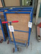 Three flat bed work trolleys with one handle