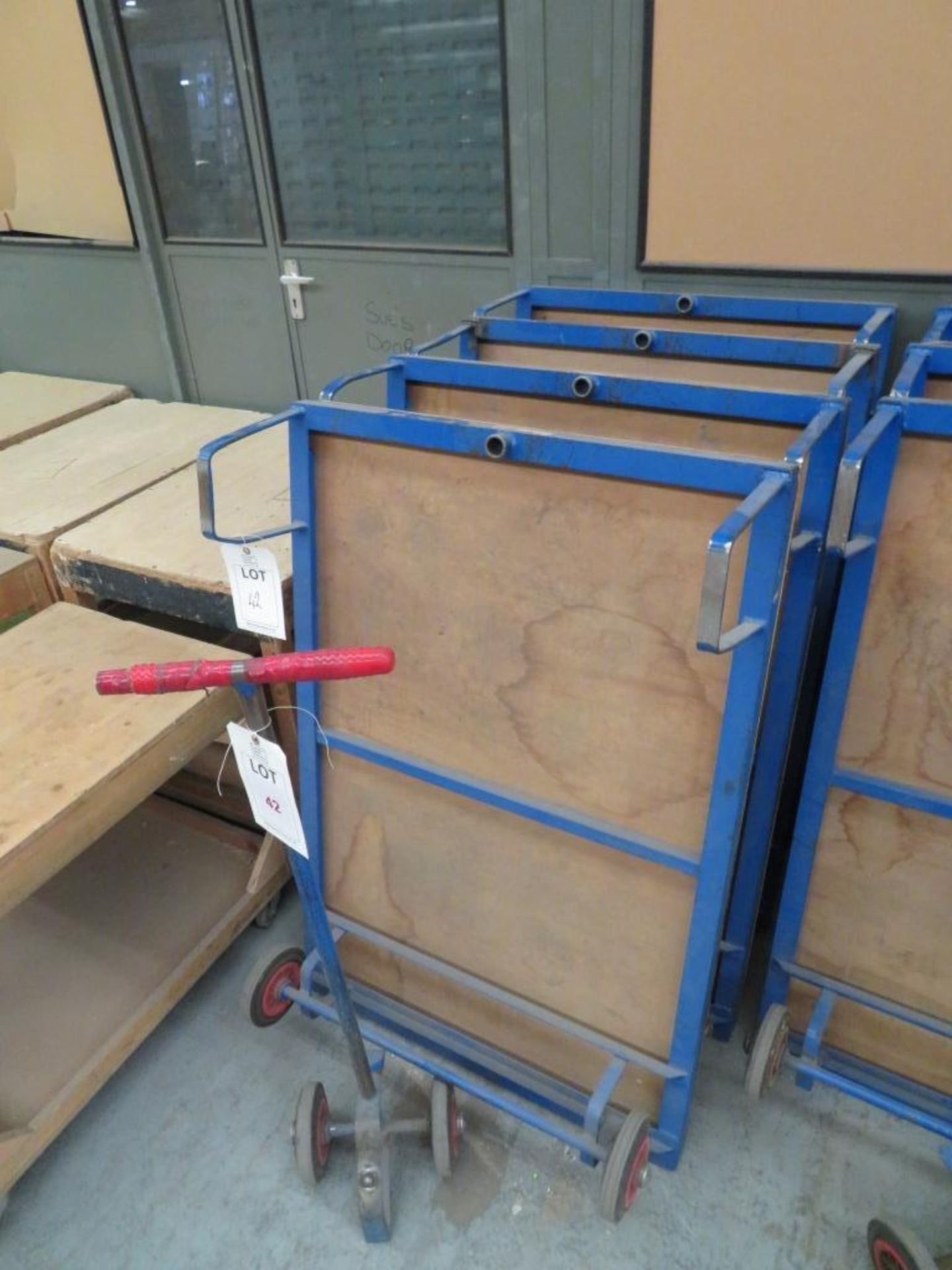 Four flat bed work trolleys with one handle - Image 2 of 2