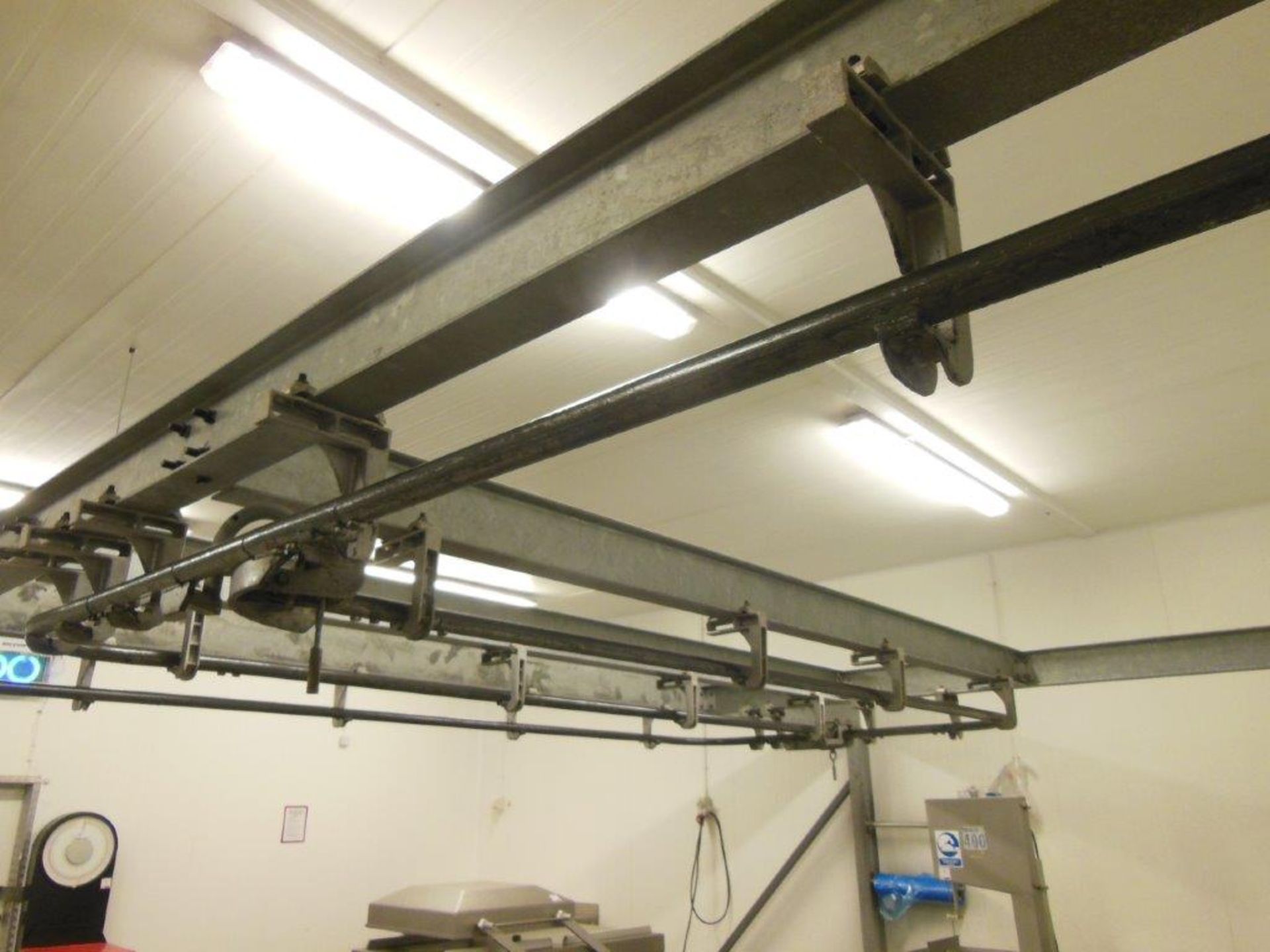 Galvanised steel purpose built overhead carcass transport system, approx. 290m total run with - Image 5 of 8