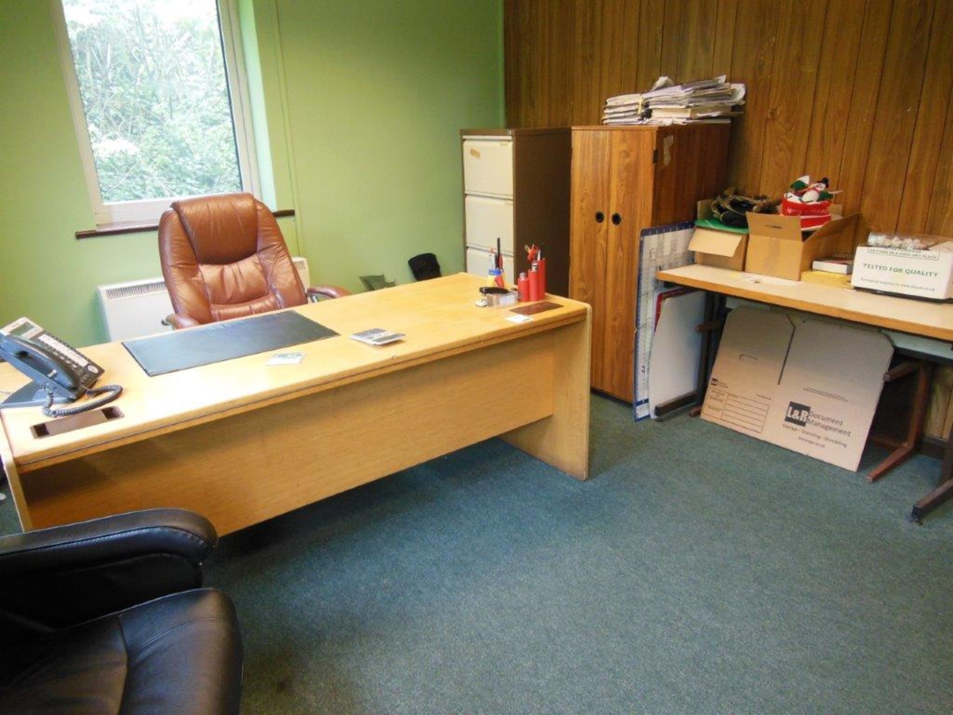 Contents of office including wooden double pedestal desk, 2 x assorted leather effect swivel chairs, - Image 4 of 4