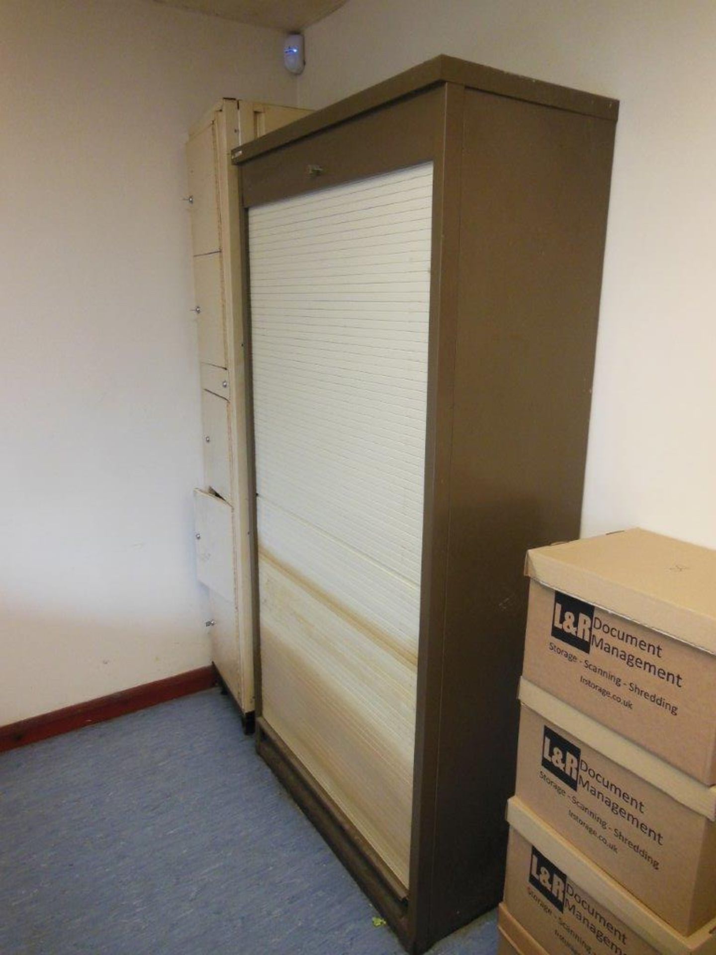 Contents of office including 6 wooden desks, 5 assorted chairs, wooden double door coat cupboard, - Image 3 of 3