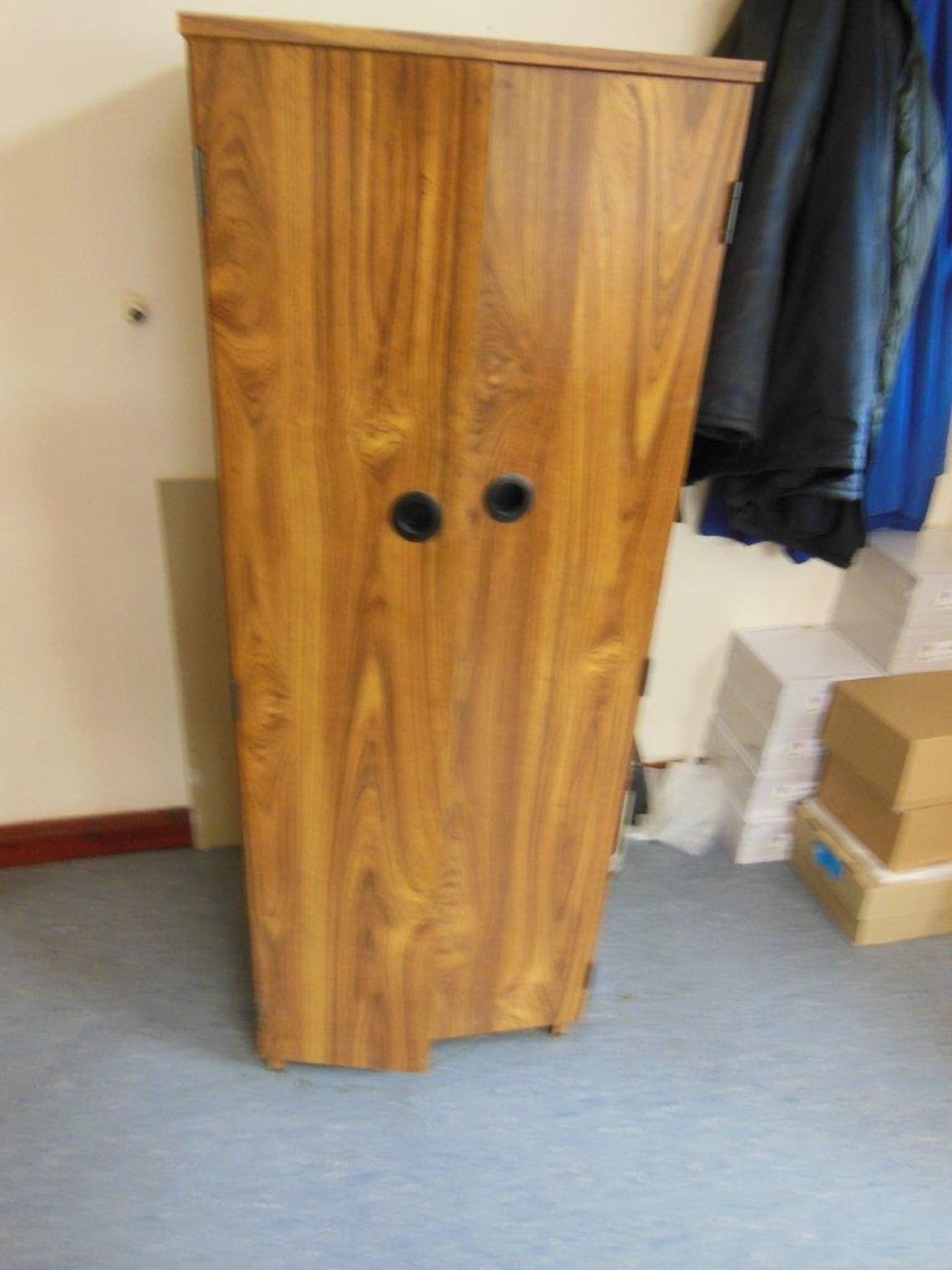 Contents of office including 6 wooden desks, 5 assorted chairs, wooden double door coat cupboard, - Image 2 of 3