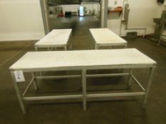 3 x Polypropylene topped aluminium framed meat preparation tables 1830 x 750 x 610mm