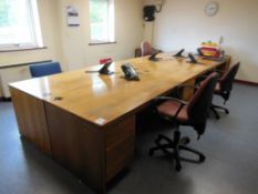 Contents of office including 6 wooden desks, 5 assorted chairs, wooden double door coat cupboard,