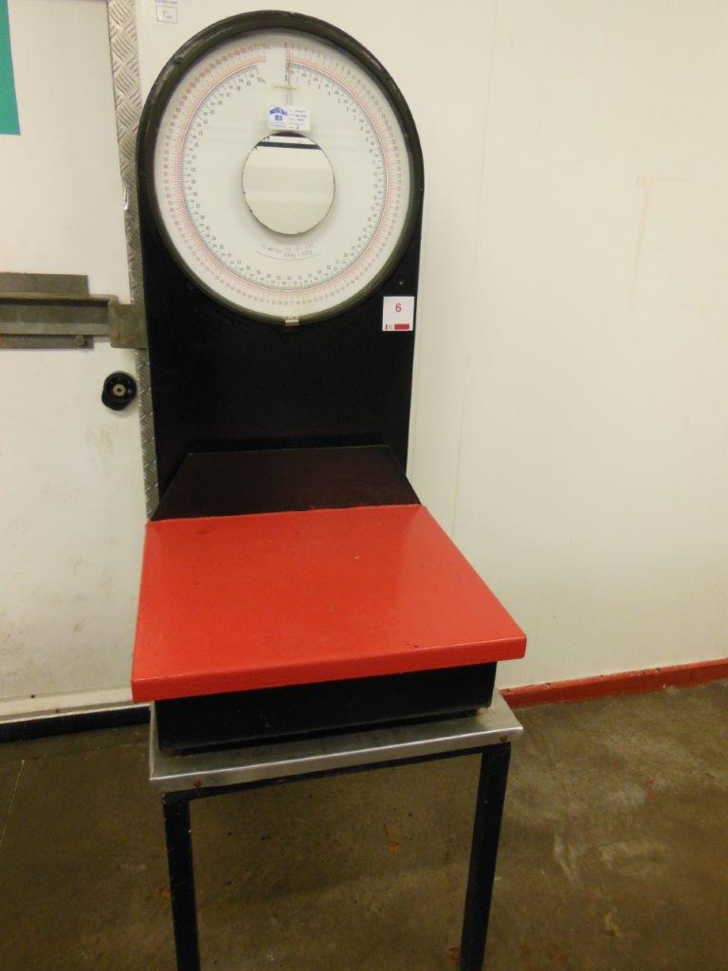 WEIGHMASTER dial indicating platform scales on stand (50kg x 100g)