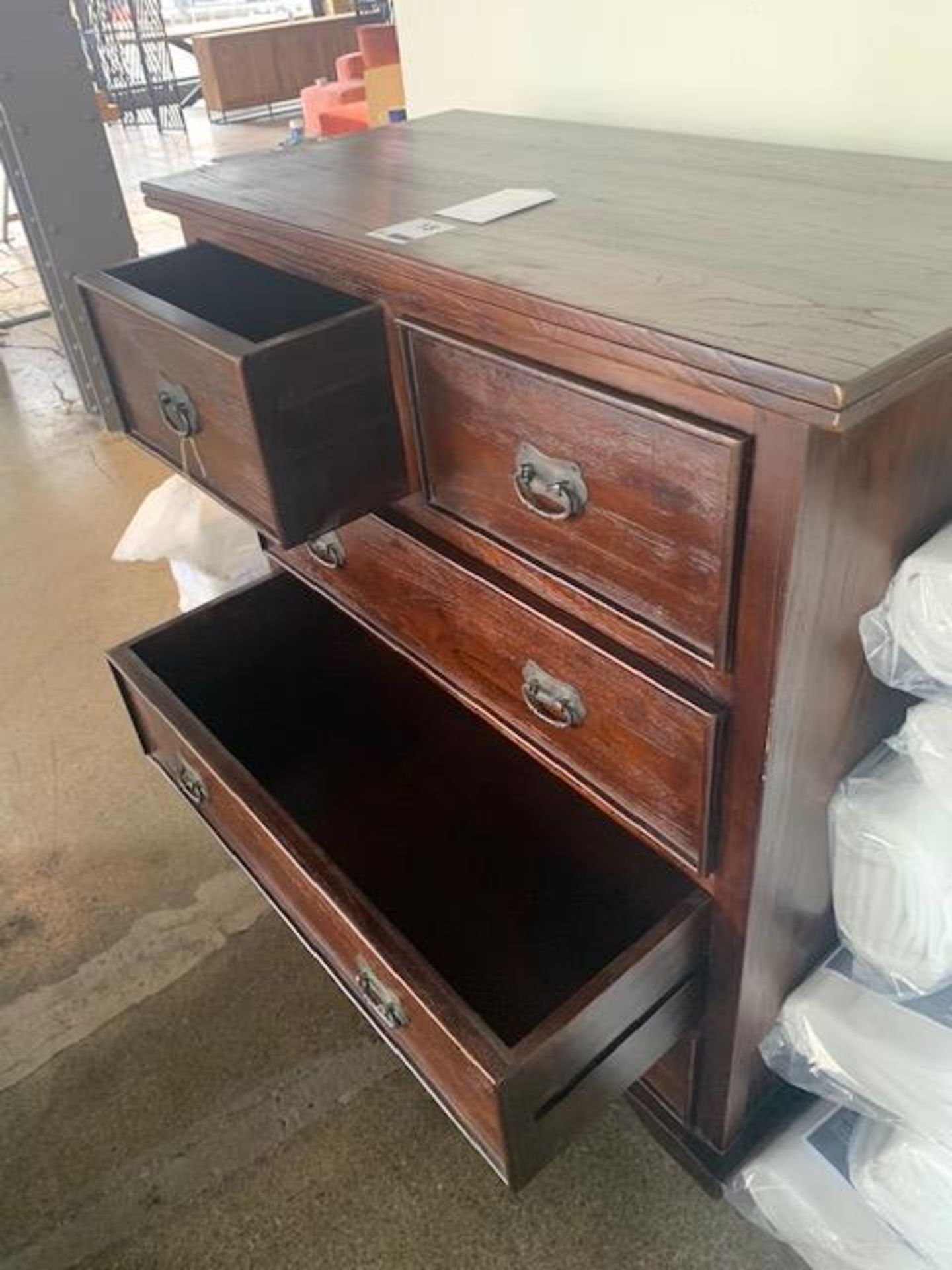 Lombok Keraton Solid Teak Carved 5 Drawer Chest W107cm D55cm H121cm RRP £1590 - Image 3 of 4