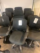 4 x Black cloth & mesh swivel & tilt office chairs with chrome legs