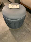 Small Blue Footstool with Brass Base. 40cm diameter and 40cm high