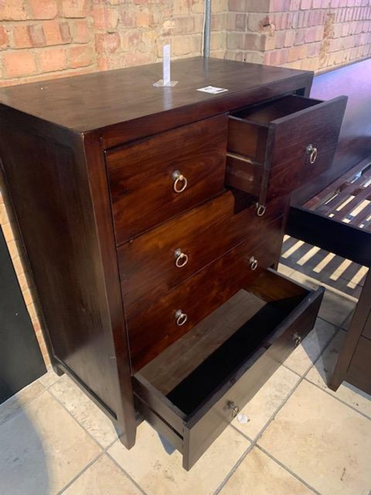 Lombok Seba solid teak five drawer chest W100cm D55cm H125cm RRP £1755 - Image 3 of 5