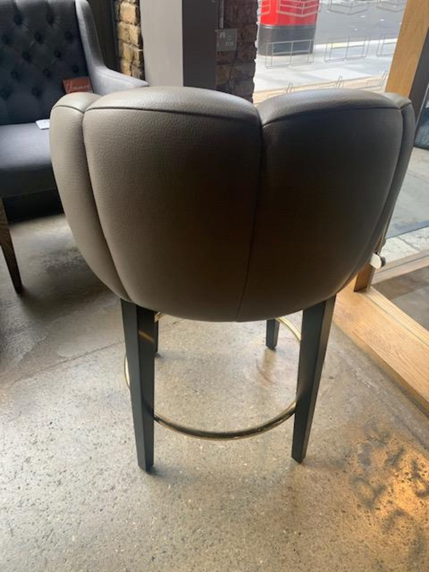 Bespoke Tub Bar Stool with grey leather, black legs & brass footrest - Image 3 of 4