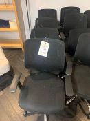 4 x Black cloth & mesh swivel & tilt office chairs with chrome legs