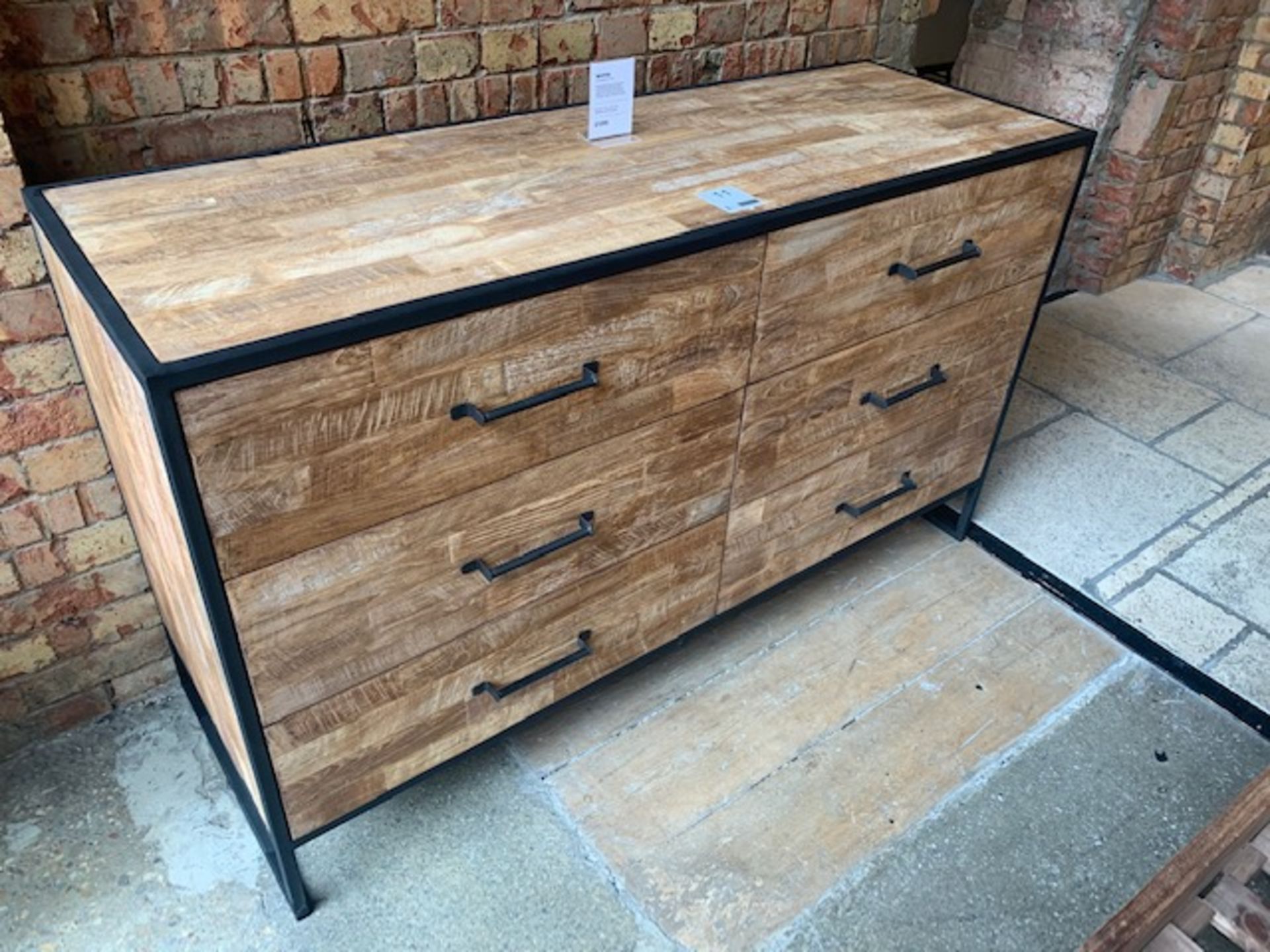 Lombok Baxter 6 drawer chest made from reclaimed teak and industrial steel W150cm D52 H89cm RRP £