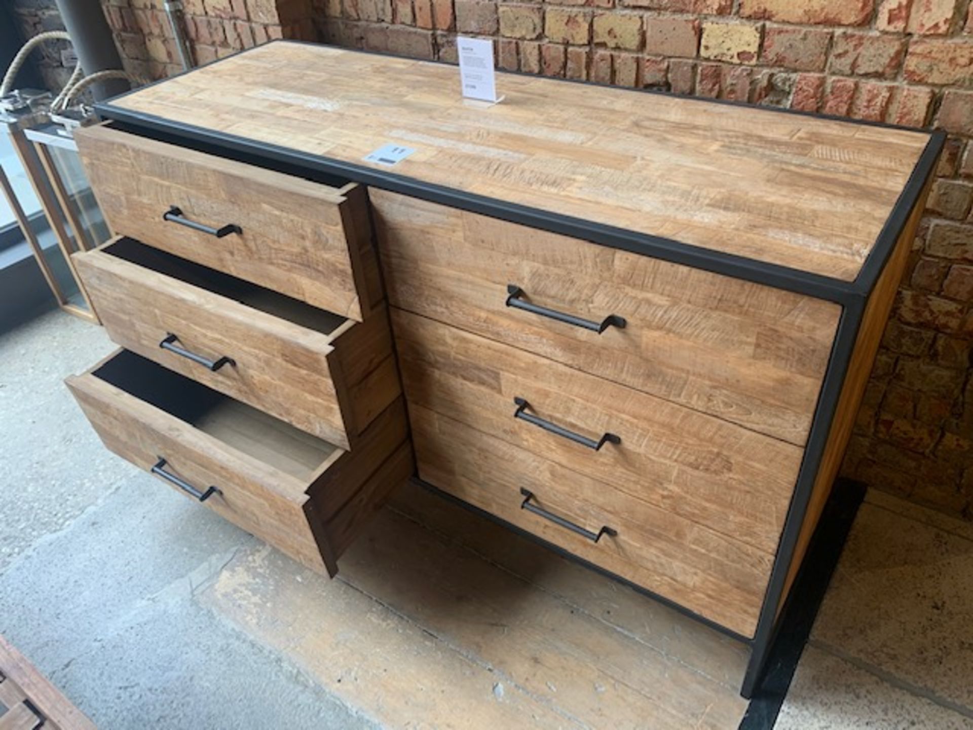 Lombok Baxter 6 drawer chest made from reclaimed teak and industrial steel W150cm D52 H89cm RRP £ - Image 2 of 3