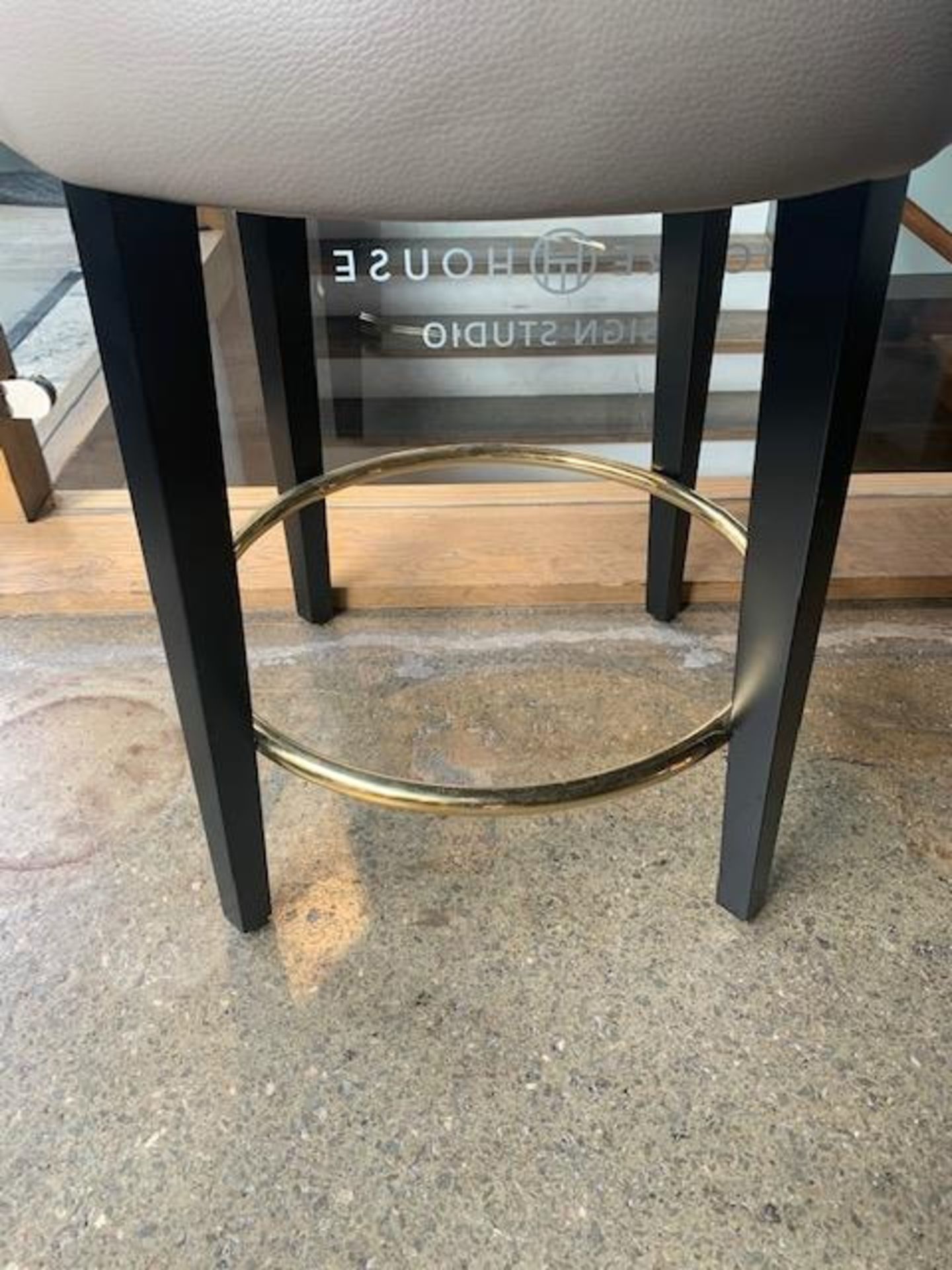Bespoke Tub Bar Stool with grey leather, black legs & brass footrest - Image 4 of 4