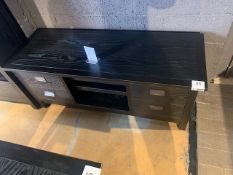 Lombok Canton audio visual unit solid ash finished in traditional black lacquer W138cm D50cm H57cm