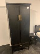 Lombok Canton Wardrobe solid ash finished in traditional black lacquer W90cm D64cm H205cm RRP £2075