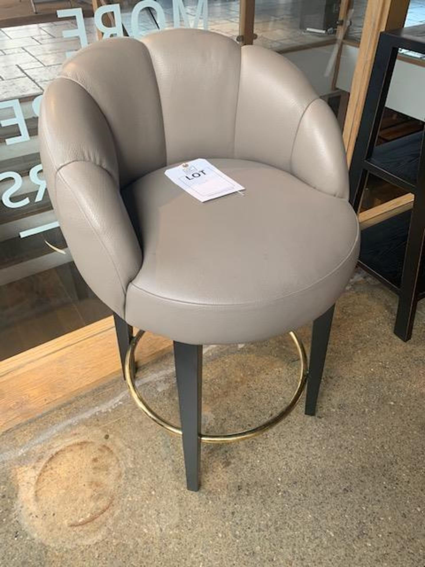 Bespoke Tub Bar Stool with grey leather, black legs & brass footrest