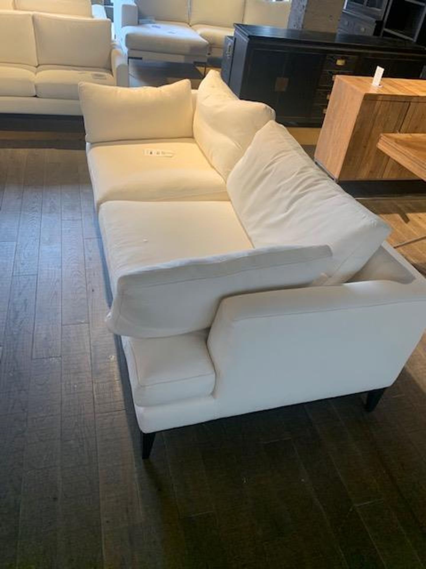 Lombok 3 seater sofa white with black legs. Dimensions are L225cm D100cm H66cm with cushions 80cm - Image 3 of 4