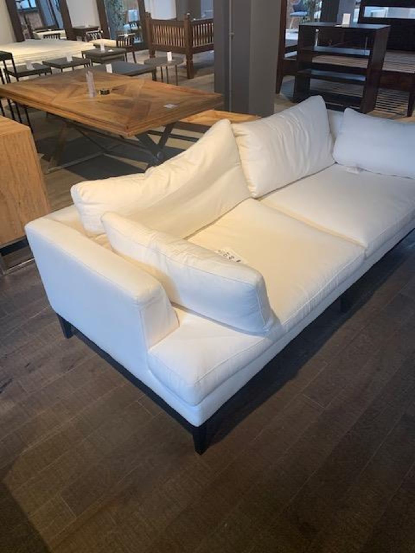 Lombok 3 seater sofa white with black legs. Dimensions are L225cm D100cm H66cm with cushions 80cm - Image 2 of 4