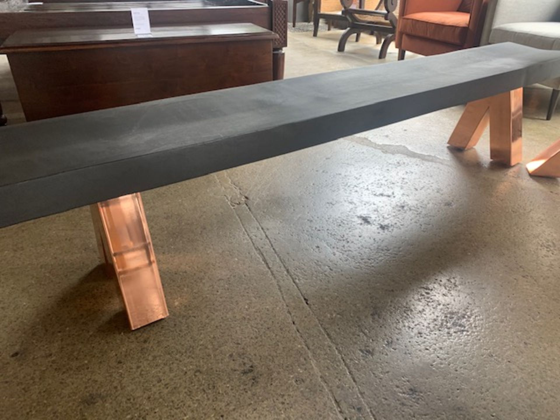 Lombok Kenta ebonised oak & copper dining table c/w 2 Lombok Kenta ebonised oak & copper benches - Image 5 of 7