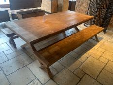 Lombok Samatra X-Leg dining table c/w 2 Lombok Sammatra X-Leg benches table sixe W 240cm D 106cm H