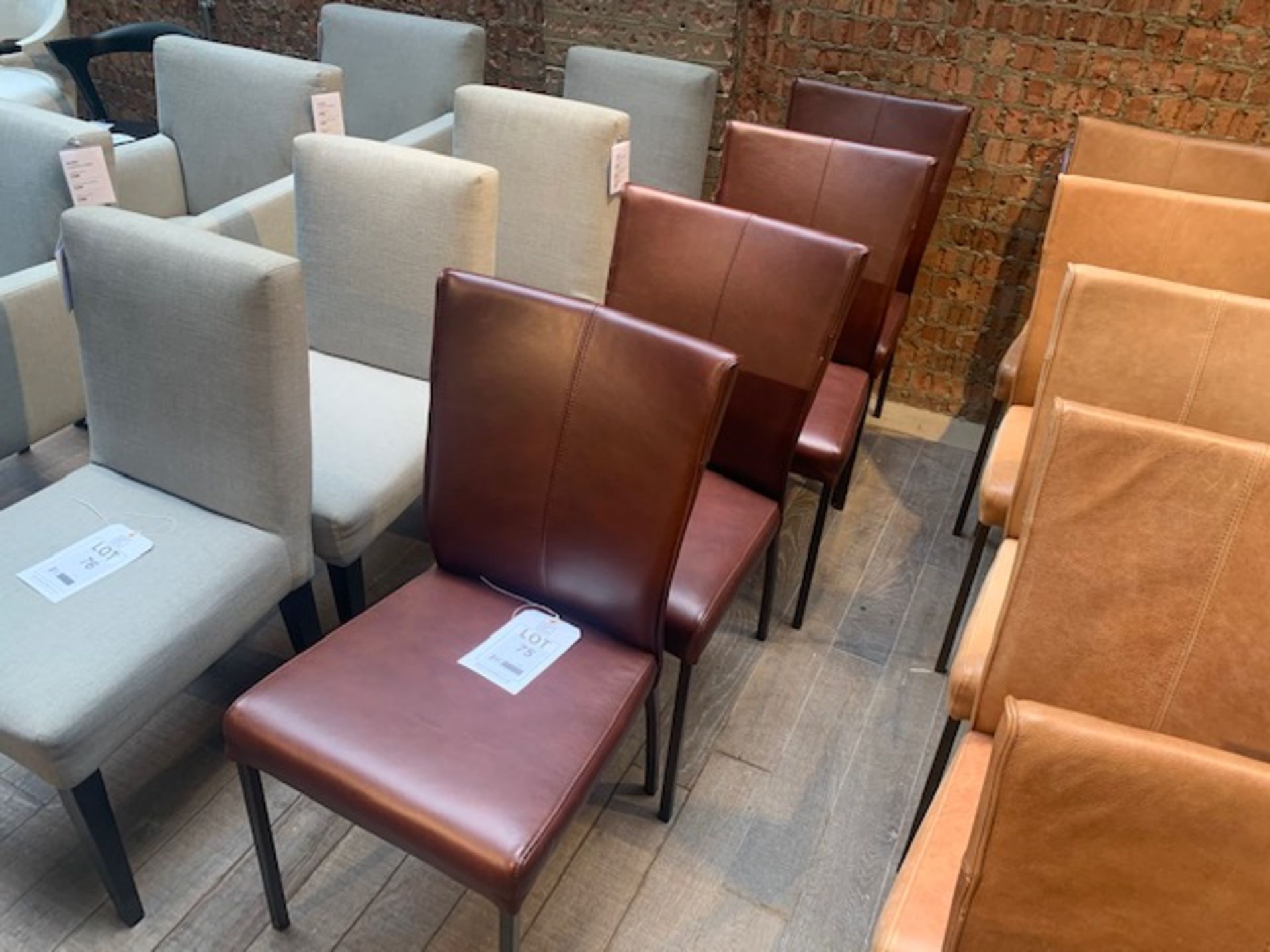 Four Lombok Kulit Buffalo hide leather dining chairs with powder coated steel legs W47cm D57cm H92cm - Image 2 of 5