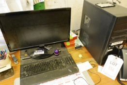 Desktop PC, with Samsung LCD flat screen monitor, keyboard, mouse and HP Deskjet 2050 inkjet