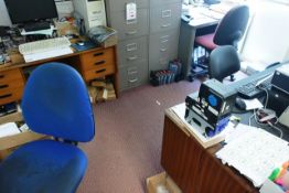 Remaining loose unlotted contents of office, to include three various desks, three chairs