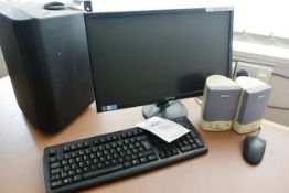 Desktop PC, with Hanns-G wide screen LCD monitor, keyboard, mouse, Samsung speakers