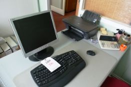 Desktop PC, Acer LCD flat screen monitor, keyboard, mouse and HP Deskjet 2050 inkjet printer