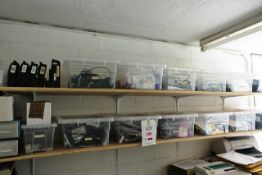 Contents of two shelves to include various amusement fruit/AWP machine spare parts, etc.