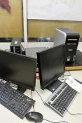 Two various desktop PC's including Acer Veriton and Packard Bell, with flat screen monitor,