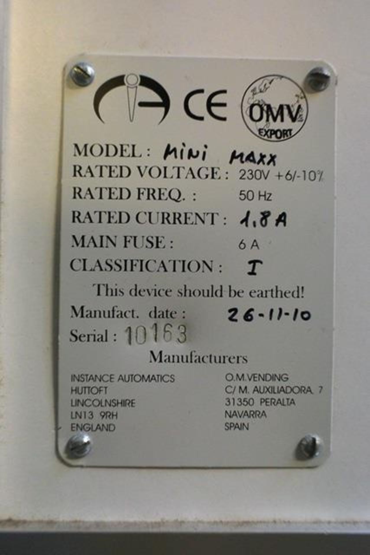 Instance Automatics grab machine, model Mini Maxx, serial no. 10163 (2010), with keys, 240v pay to - Image 4 of 4