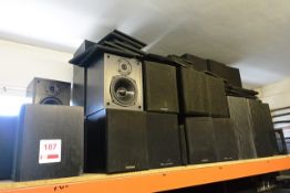 Contents of shelf to include assorted wall mountable speakers (racking excluded) (please note:
