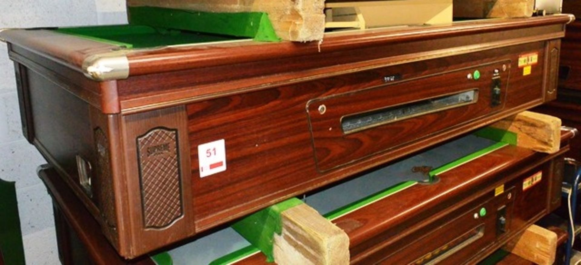 Supreme Pool pay to play pool table, no keys, slate and legs included, approx total dimensions 7 x