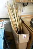 Box and contents including assorted pool cues and rests