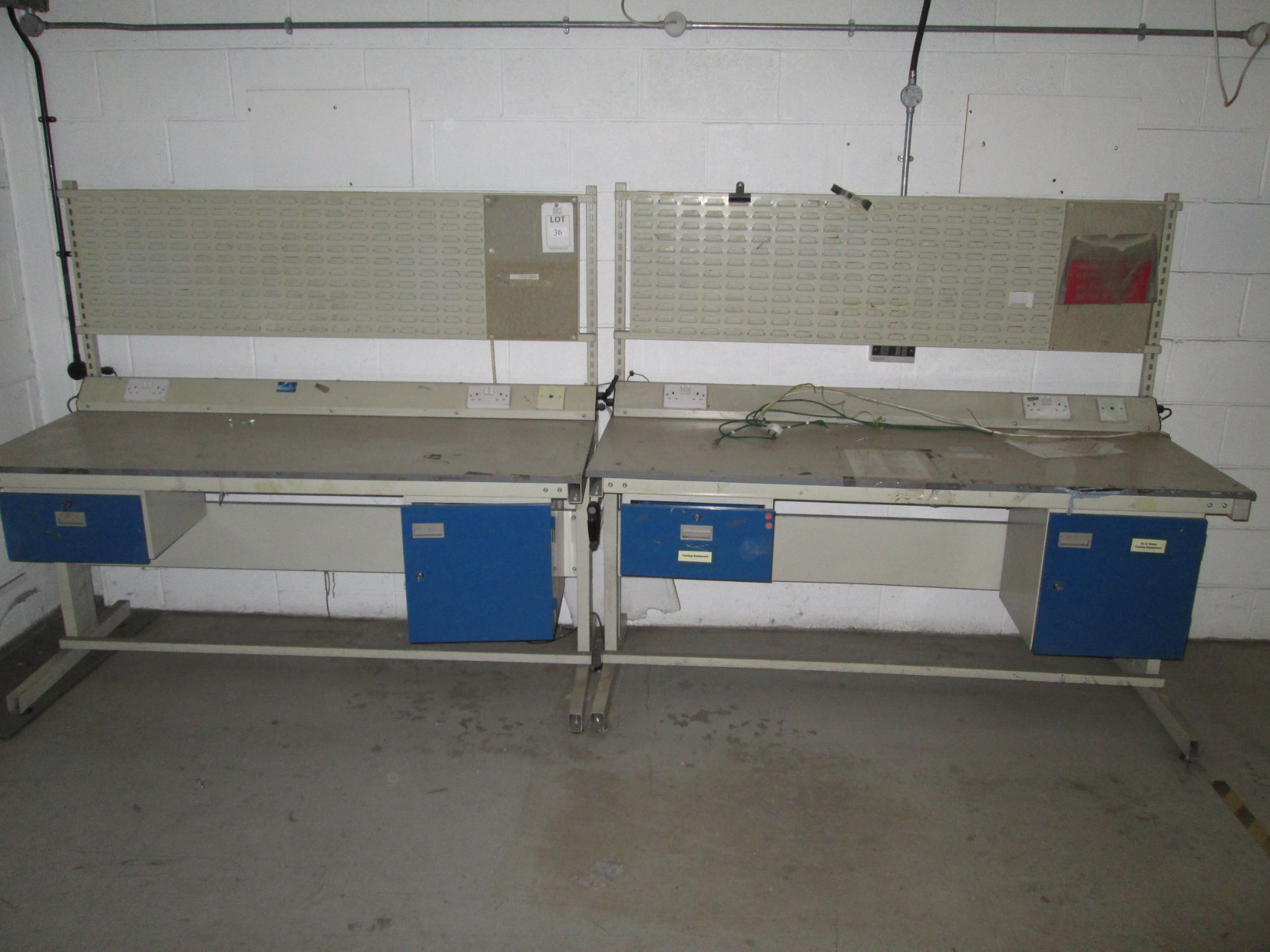 3 - metal framed workbenches with under cupboard storage - Image 2 of 3