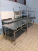 9 - assorted stainless steel prep benches with undershelves, 2 deep twin bowl stainless steel wash