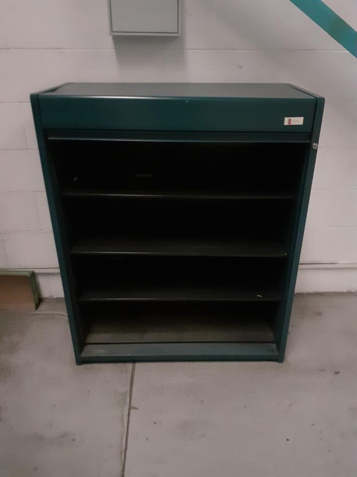 Metal cupboard blue with vertical tambour front