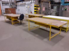 5 - Yellow metal framed work tables with under shelving