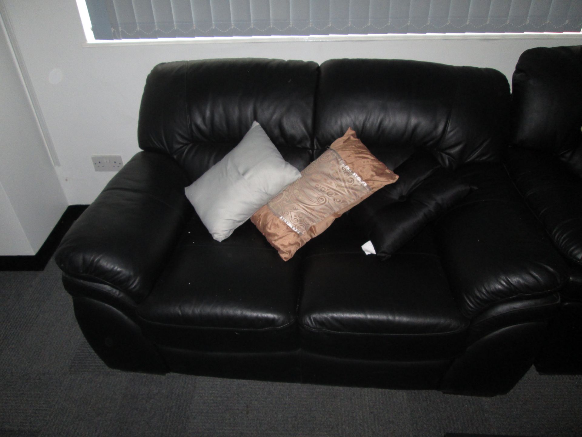 3 seater black faux leather sofa plus 2 seater faux leather sofa and coffee table - Image 4 of 4